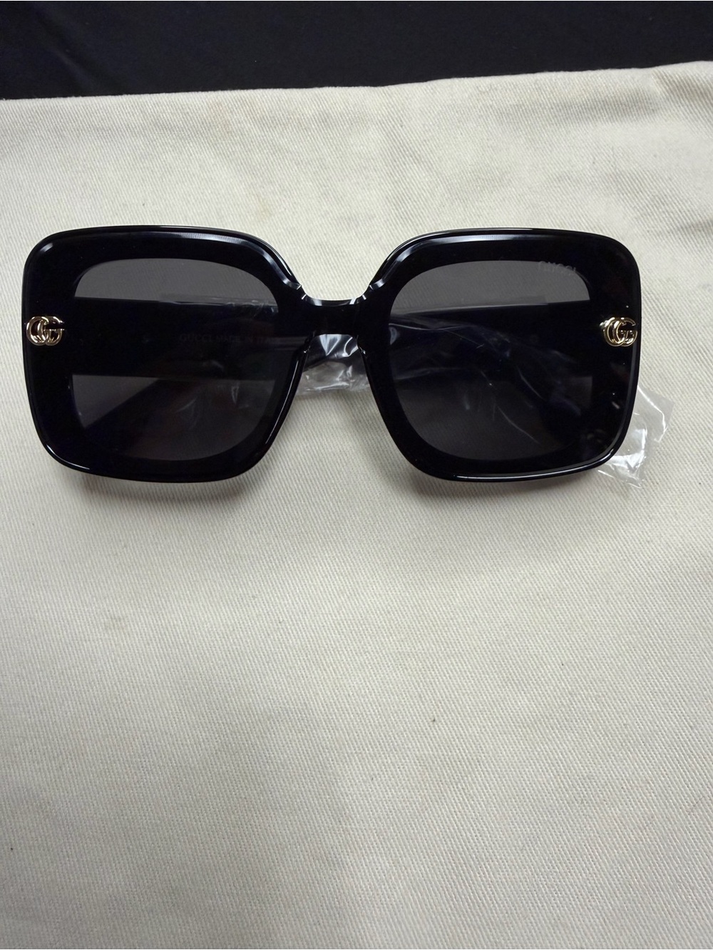 Gucci Black Square Oversized Women's Sunglasses with Gold Accents